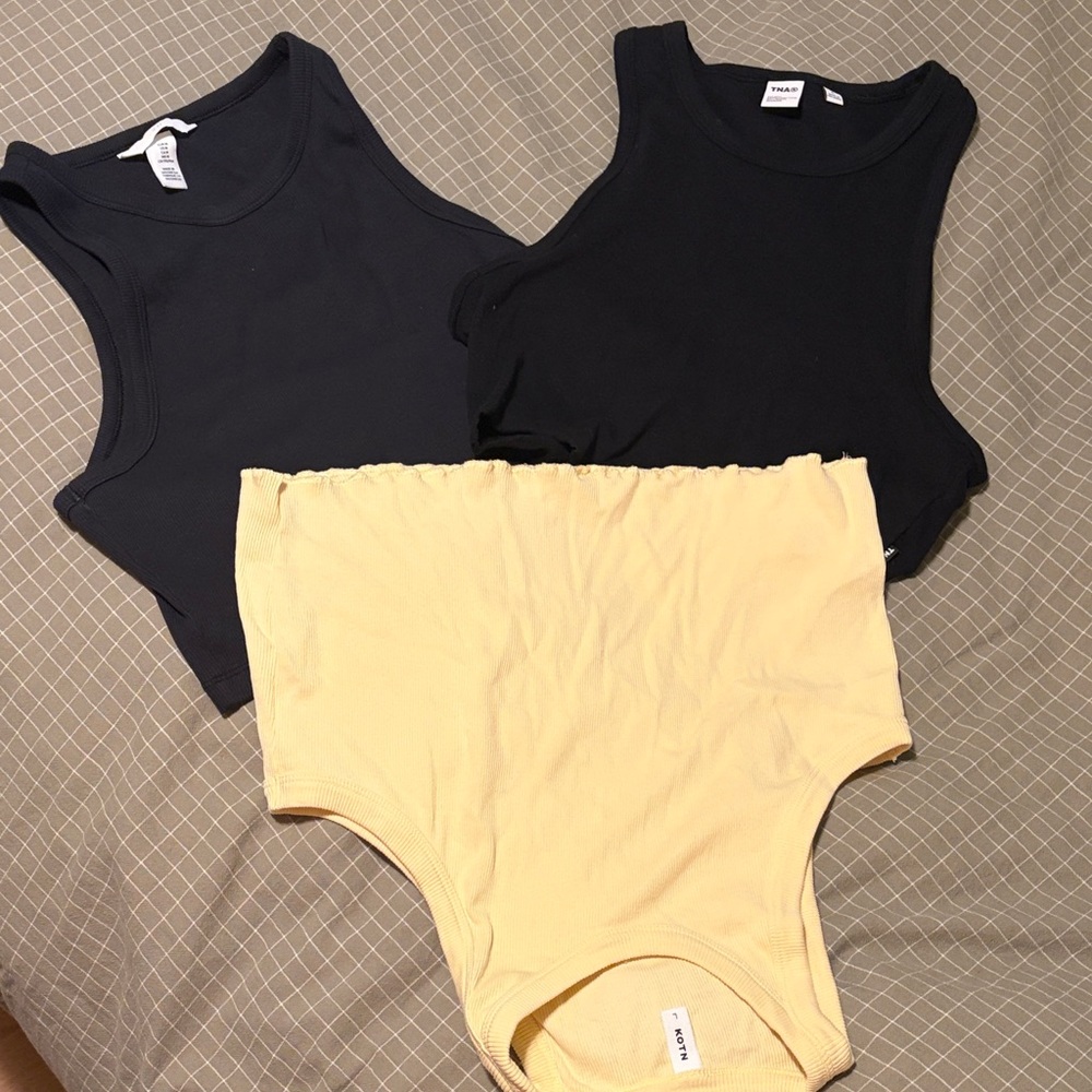 Kids Ribbed One-Piece Bodysuit - Black & Pale Yellow